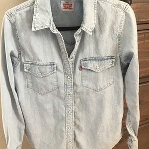 Denim shirt snap closure cotton long sleeve